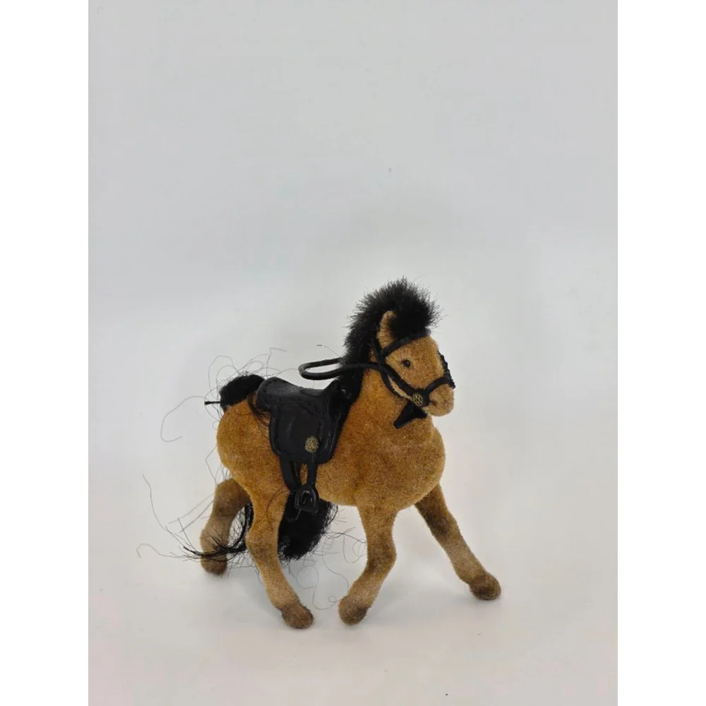 Vintage Flocked Toy Horse w/ Saddle & Bridle –